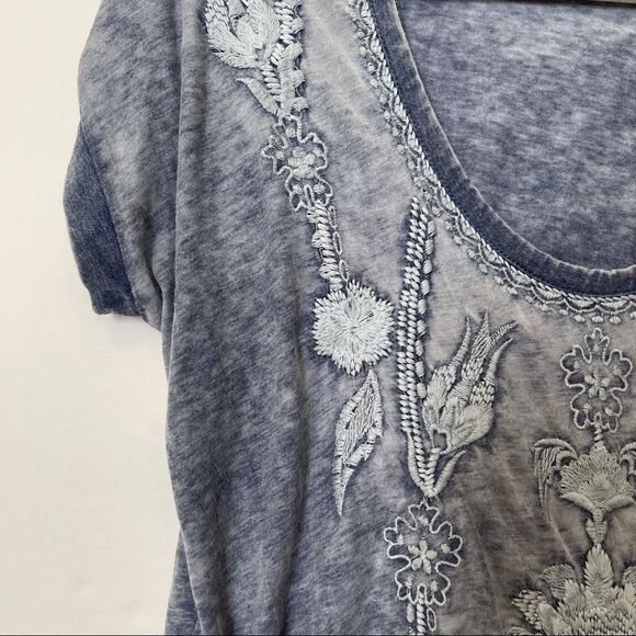 Soft Surroundings Blue Floral Embroidered T-Shirt - Picture 5 of 7